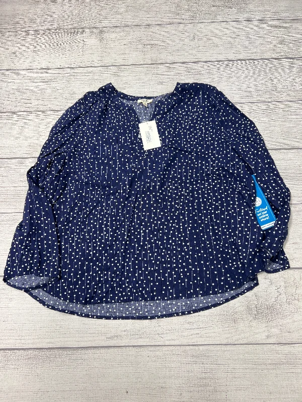 New! Top Long Sleeve By Como Blu In Blue & White, Size: 1x