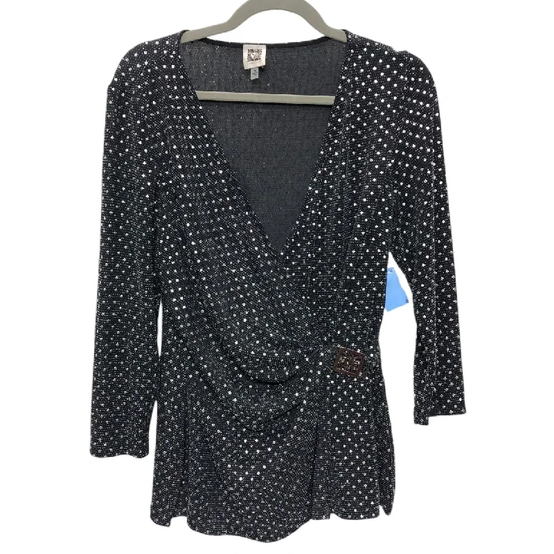 Top 3/4 Sleeve By Anne Klein In Black & Silver, Size: M