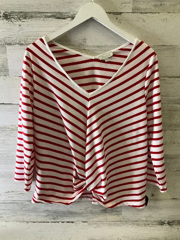 Top 3/4 Sleeve By Chenault In Red & White, Size: L