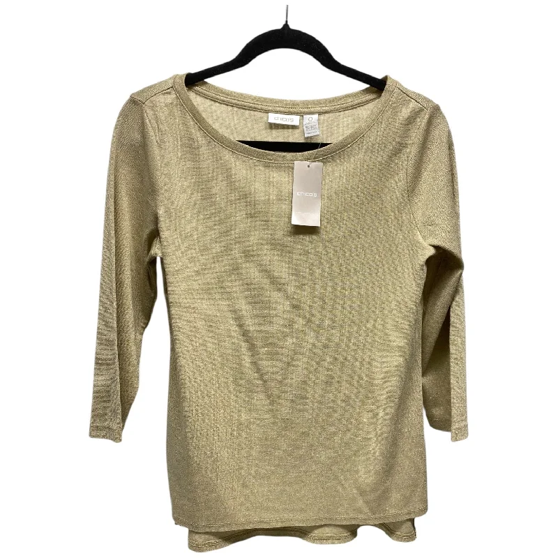 Top 3/4 Sleeve By Chicos In Gold, Size: S