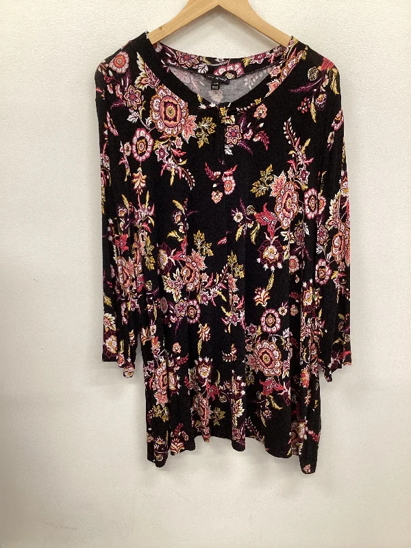 Top 3/4 Sleeve By Lane Bryant In Black Floral, Size: 3x