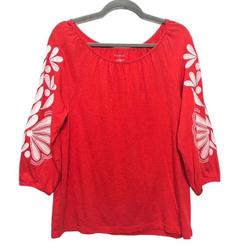 Top 3/4 Sleeve By Talbots In Red & White, Size: S