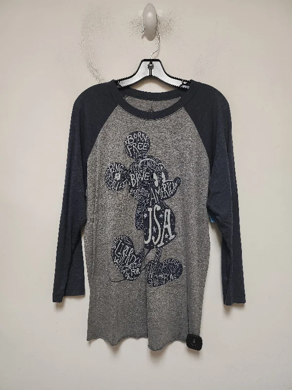 Top Long Sleeve Basic By Walt Disney In Blue & Grey, Size: L