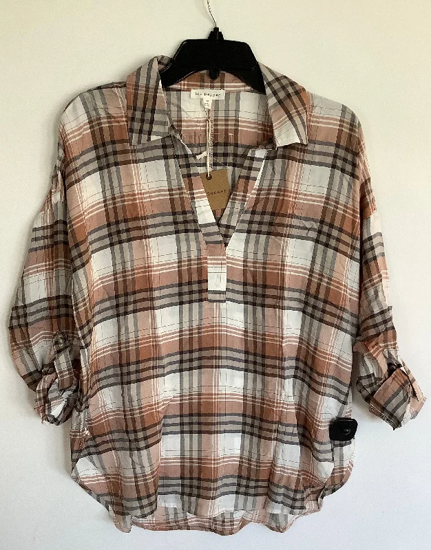 Top Long Sleeve By Blu Pepper In Plaid Pattern, Size: M