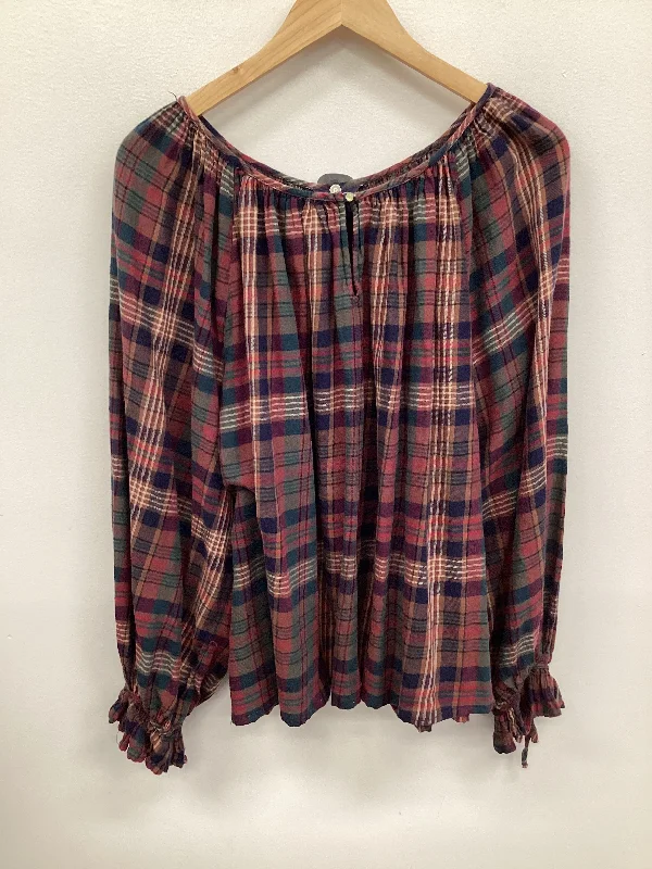 Top Long Sleeve By Chaps In Plaid Pattern, Size: 3x