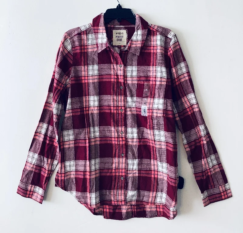 Top Long Sleeve By So In Plaid Pattern, Size: Xl