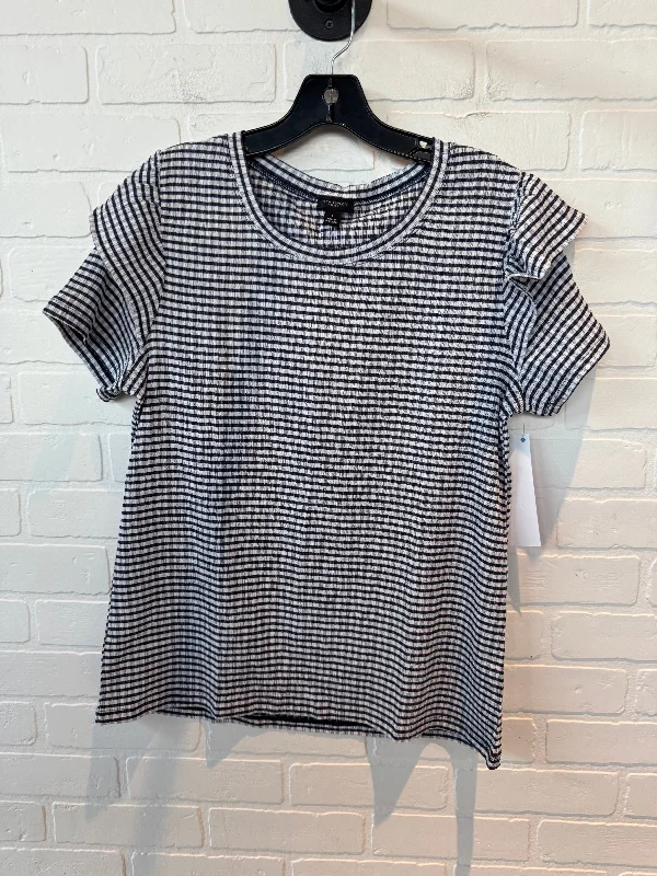 Top Short Sleeve By Ann Taylor In Blue & White, Size: L