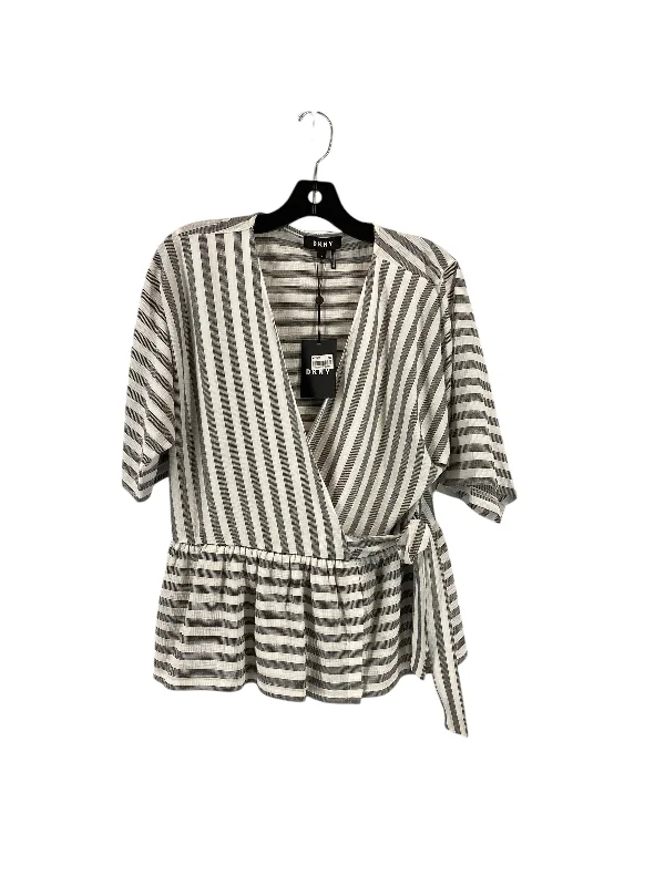 Top Short Sleeve By Dkny In Striped Pattern, Size: M