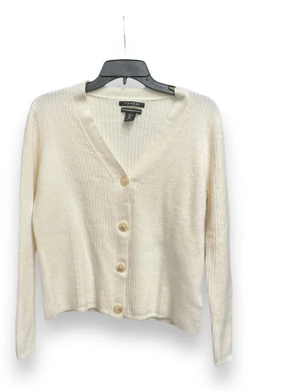 Cardigan By Tahari By Arthur Levine In Cream, Size: L