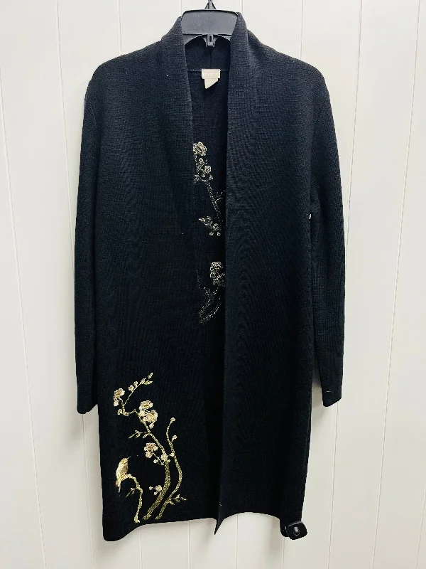 Sweater Cardigan By Chicos In Black & Gold, Size: M