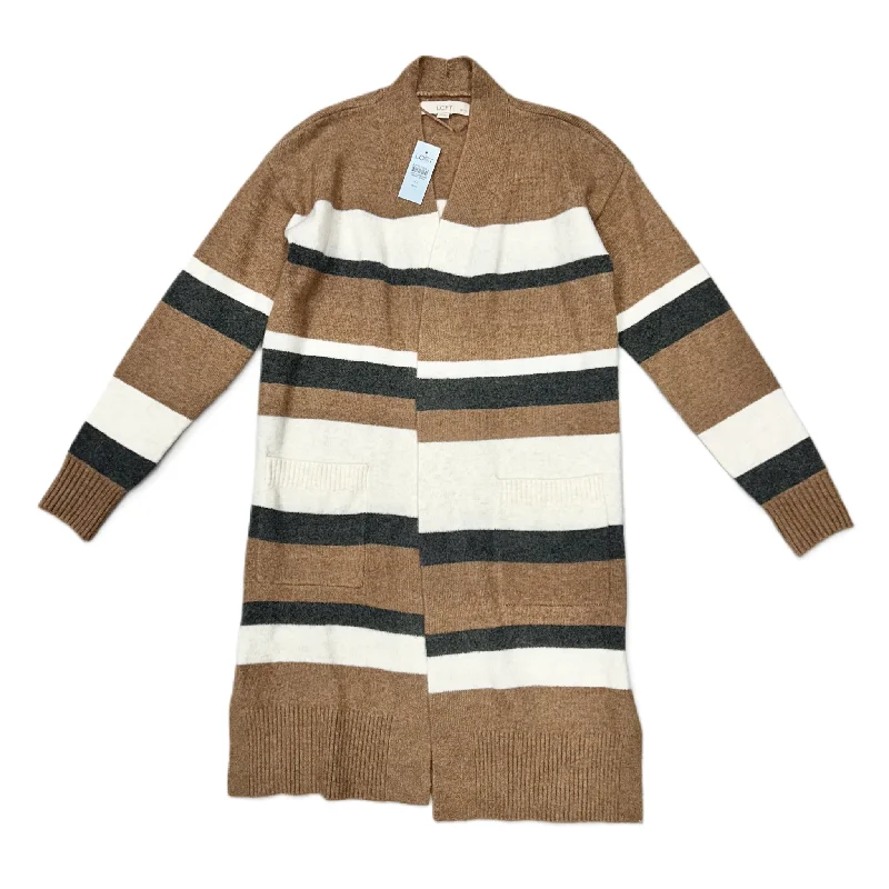 Sweater Cardigan By Loft In Brown & Cream, Size: Xsp