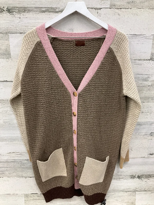 Sweater Cardigan By Pol In Cream & Tan, Size: S