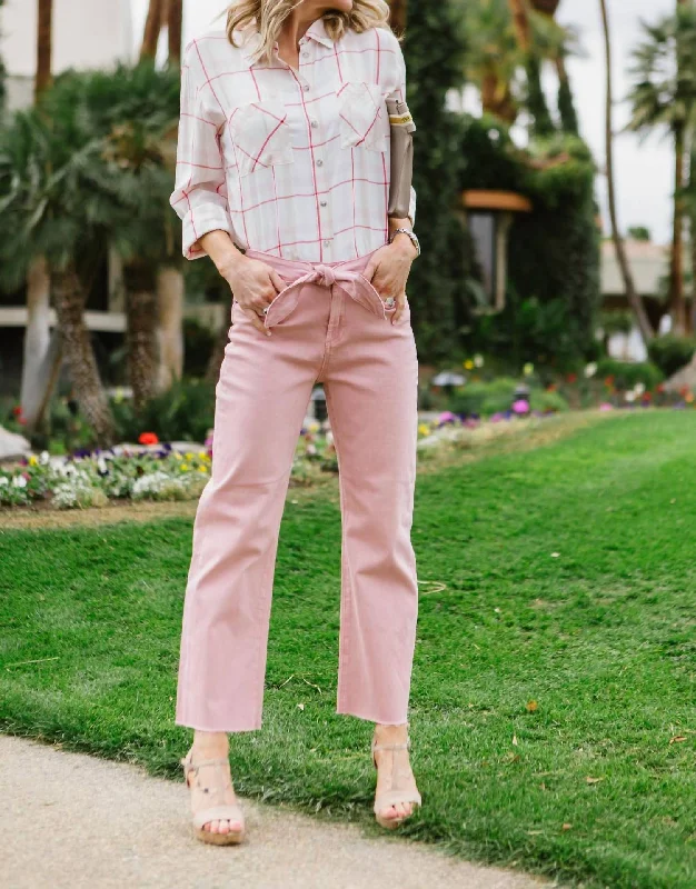 Bowie Tie Front Jeans In Peach Rose