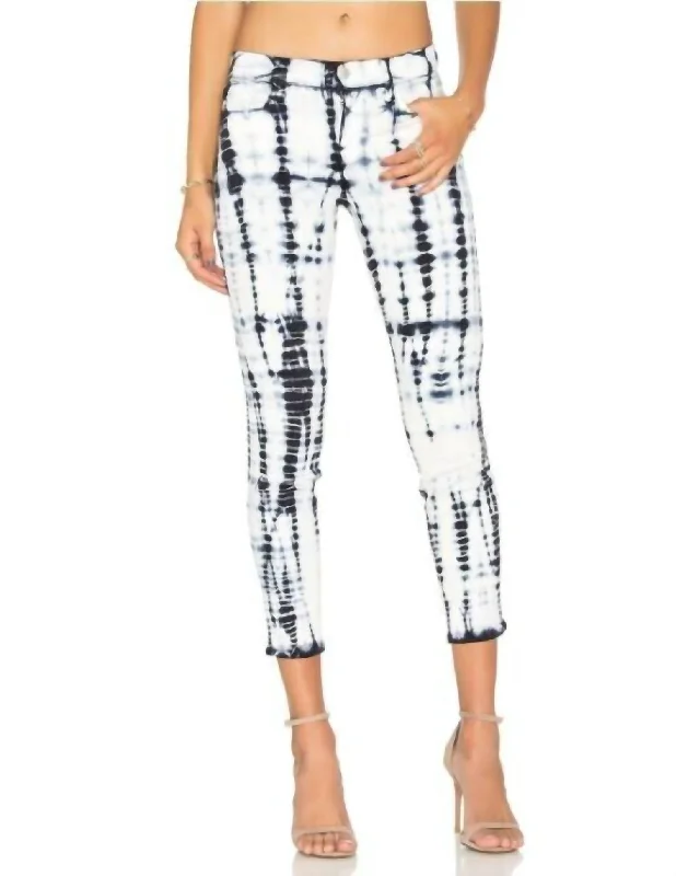 Capri Crop Tie Dye Skinny Jeans In Blue & White