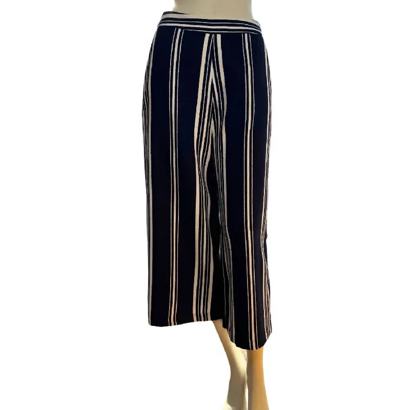 Classic Navy Striped Wide Leg Pants In Navy, White