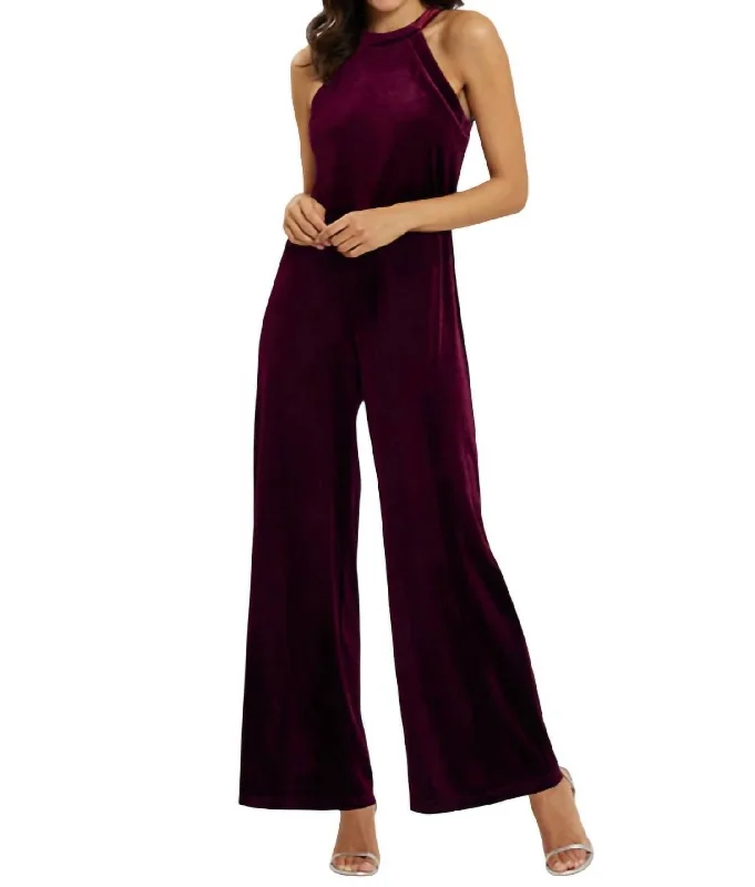 Edie Velvet Jumpsuit In Garnet/sparkle