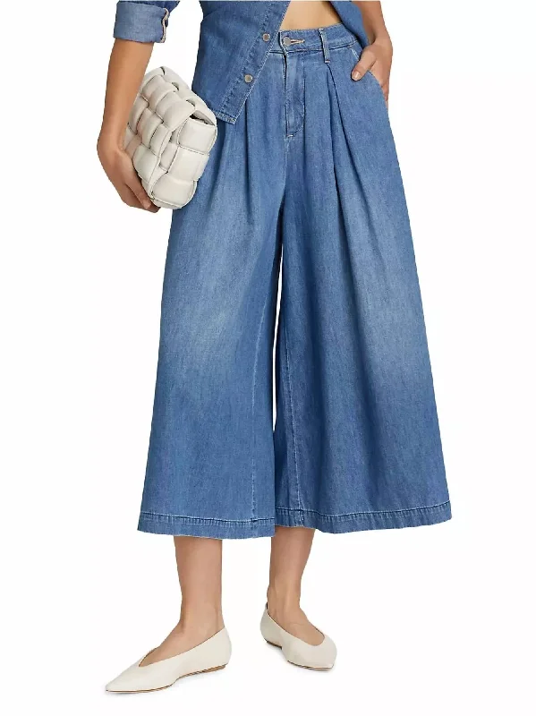 Elowyn Pleated Palazzo Jeans In Anvil