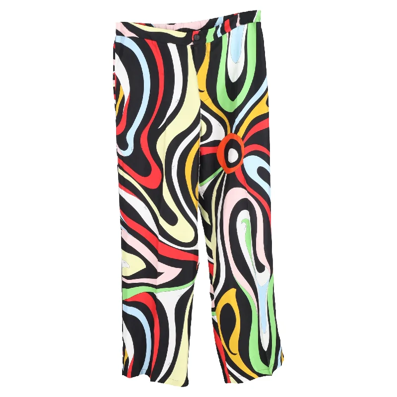 Emilio Pucci Marmo Straight-Leg Trousers in  Multicolor Silk