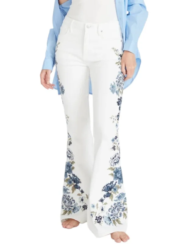 Farrah Flare Jeans In White Bluebell Fleur