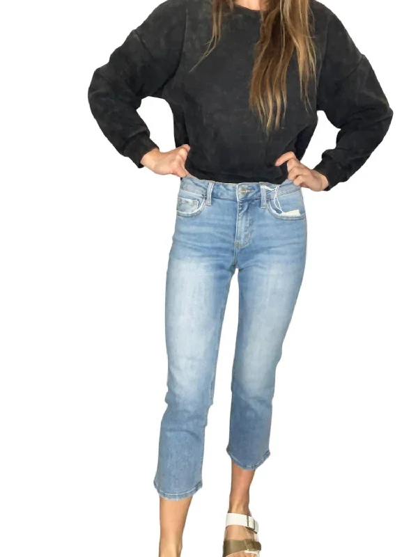 High Rise Cropped Straight Jeans In Light Wash