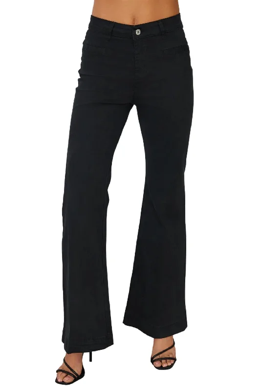 High Waisted Flare Leg Chino Pant In Black