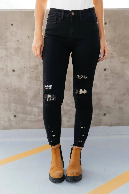 Into The Wild Distressed Skinny Jeans In Black Denim