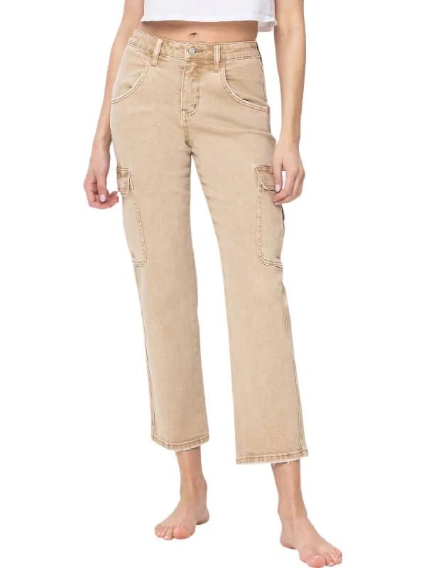 Monica High Rise Straight Cargo Jeans In Beige