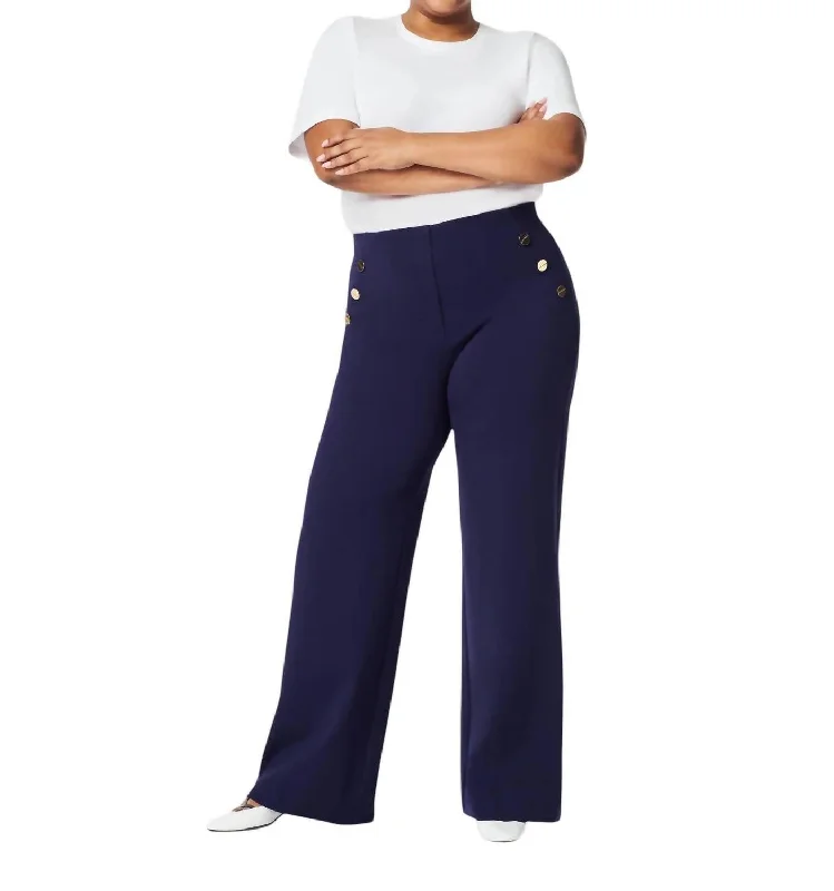 Perfect Pant- Button Wide Leg In Lapis Blue