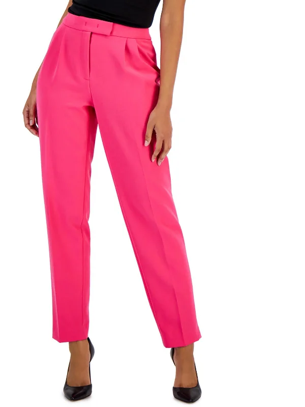 Petites Womens Double Pleat High Rise Straight Leg Pants