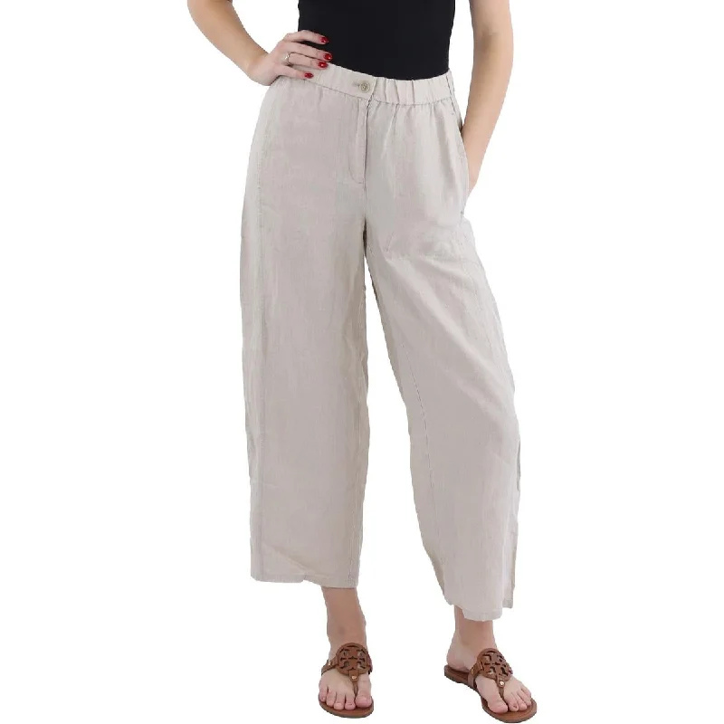 Petites Womens Organic Linen Cropped Wide Leg Pants