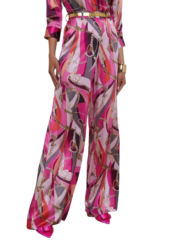 Pilar Wide Leg Pants In Pink Multi Buckle Swirl