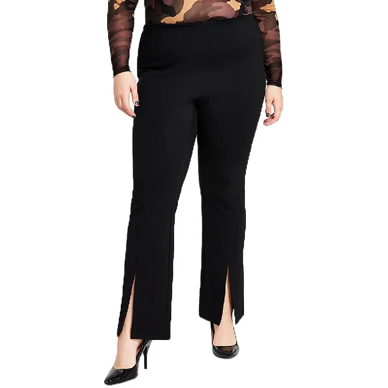 Plus Womens Ankle Slit High Rise Wide Leg Pants