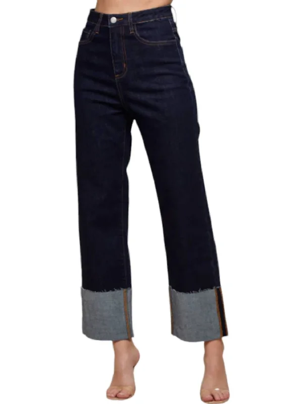 Sarah Straight Leg Cuffed Ankle Jeans In Dark Wash