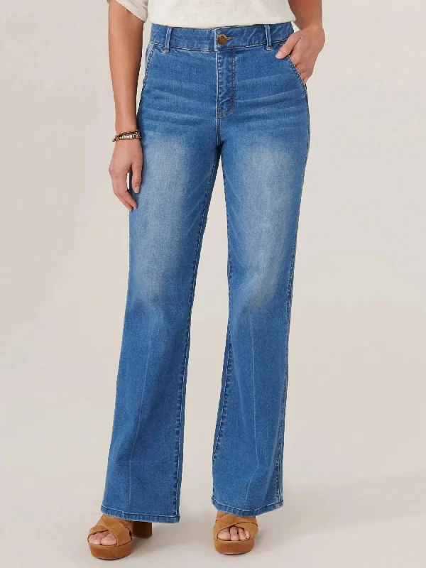 Skyrise Side Seam Boot Cut Jeans In Mid Blue