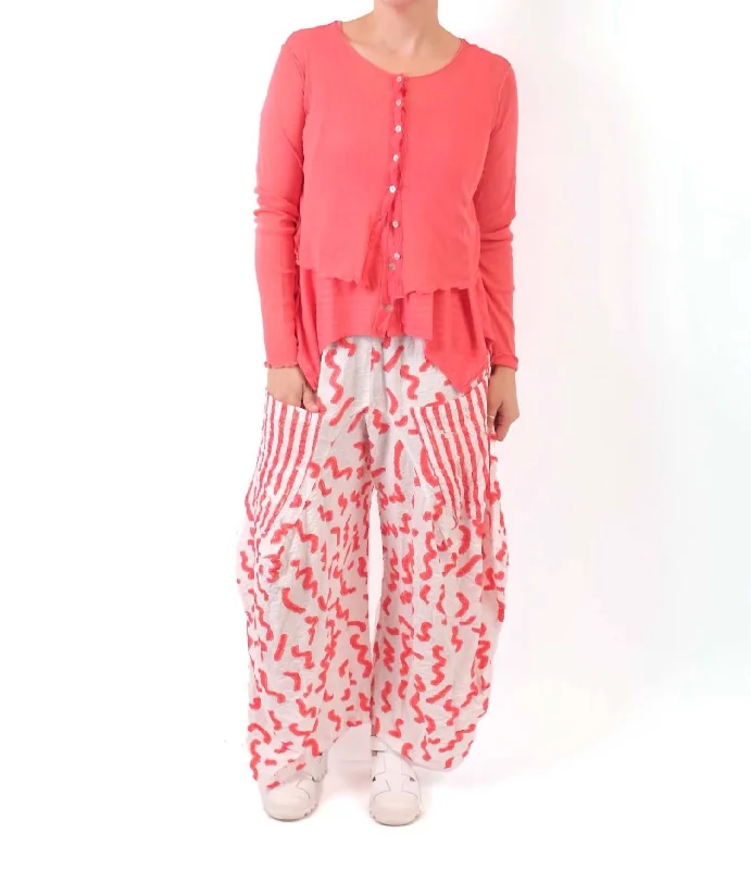 Squiggle Stripe Harem Pants In Red