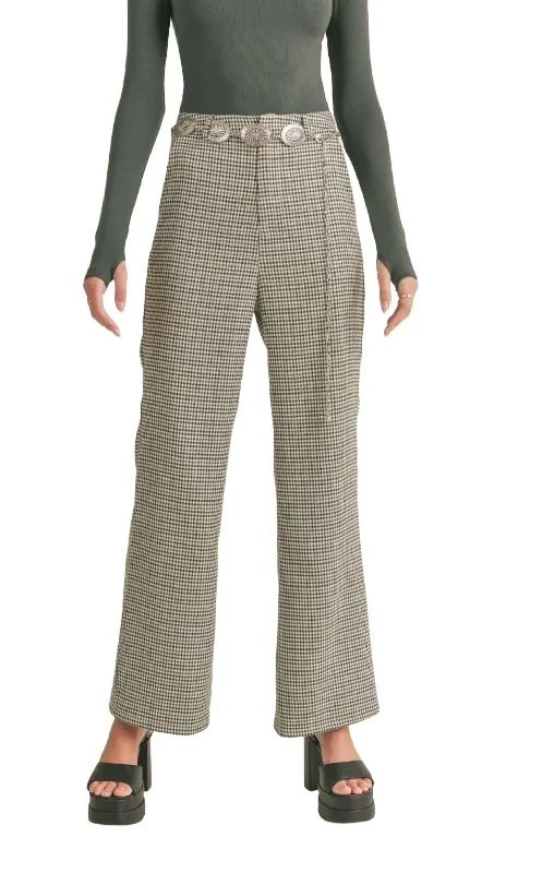 Tavi High Waisted Houndstooth Pant In Taupe/green