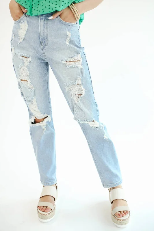 The Amelia Distressed Mom Jean In Light Wash