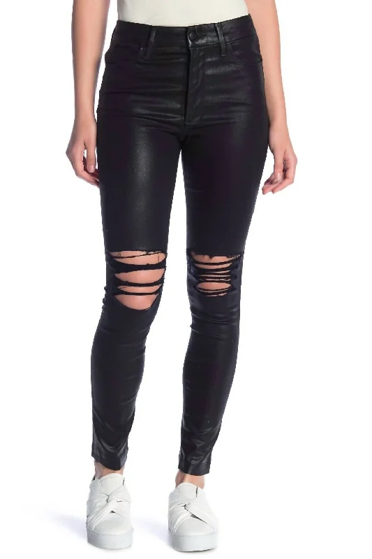 The Charlie Coated High Rise Distressed Ankle Skinny Jeans In Black