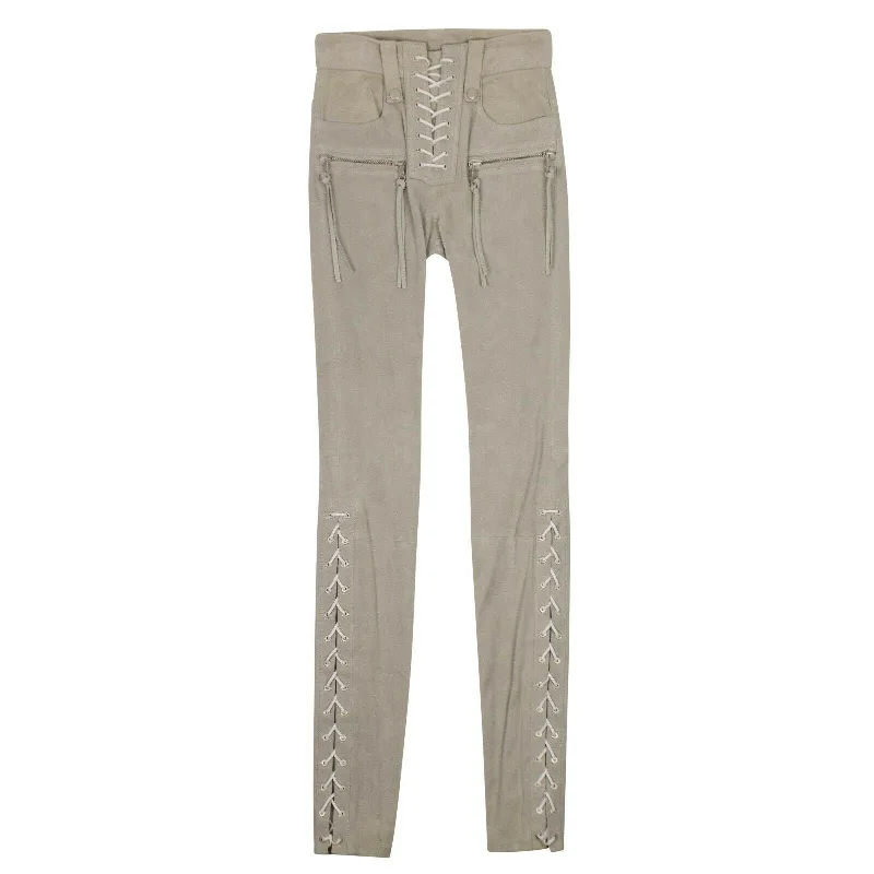 Unravel Project Suede Lace Up Skinny Pants - Gray