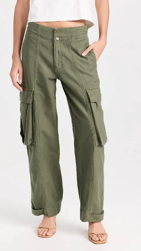 Wide Leg Cargo Pants In Poblano