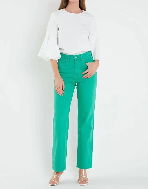 Wide Leg Jeans In Kelly Green