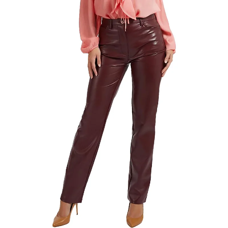 Womens High Rise Faux Leather Straight Leg Pants