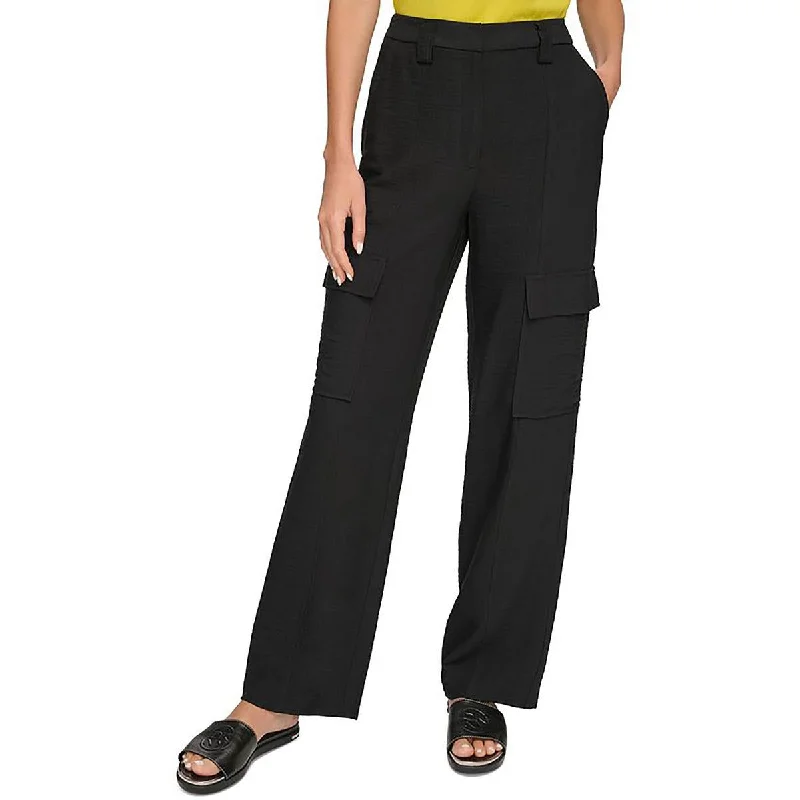 Womens High Rise Pocketed Wide Leg Pants