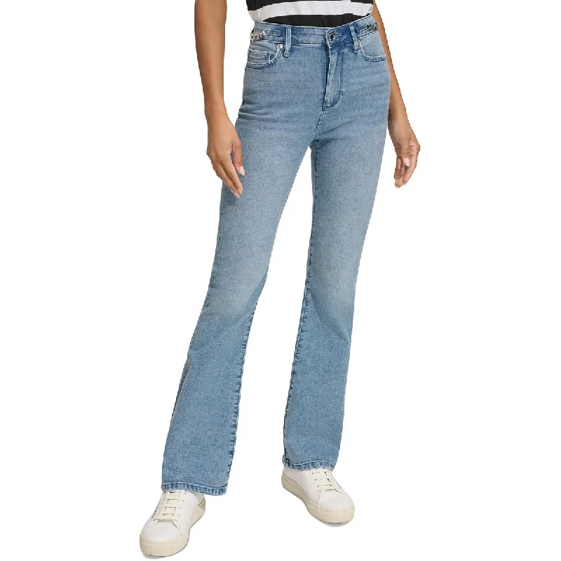 Womens Mid-Rise Chain Bootcut Jeans