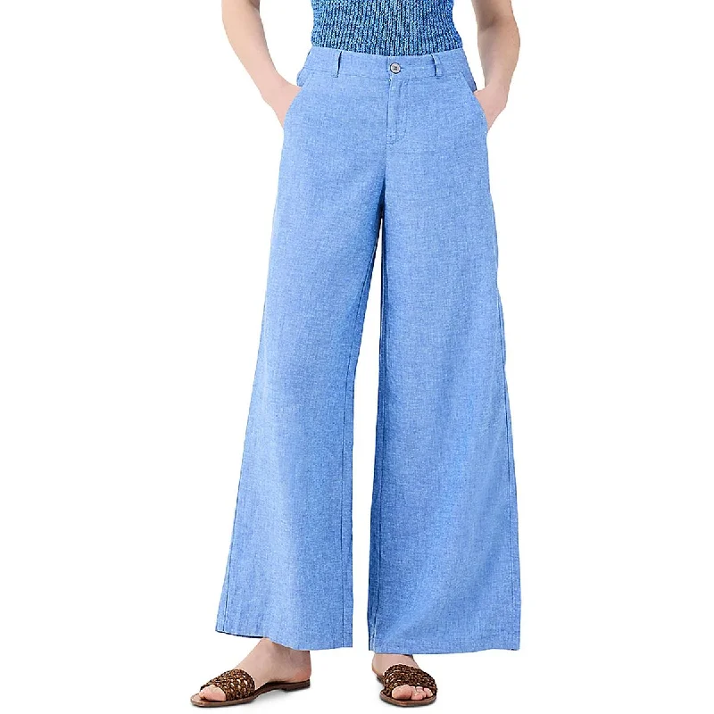 Womens Organic Linen Blend High Rise Wide Leg Pants