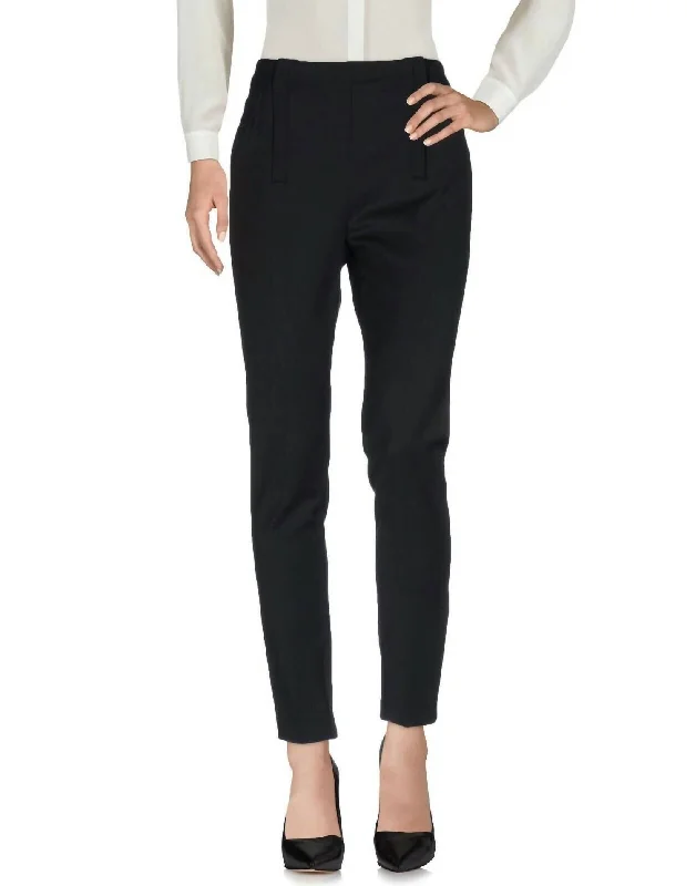 Women's Wool Blend Front & Ankle Zip Slim Pants In Black